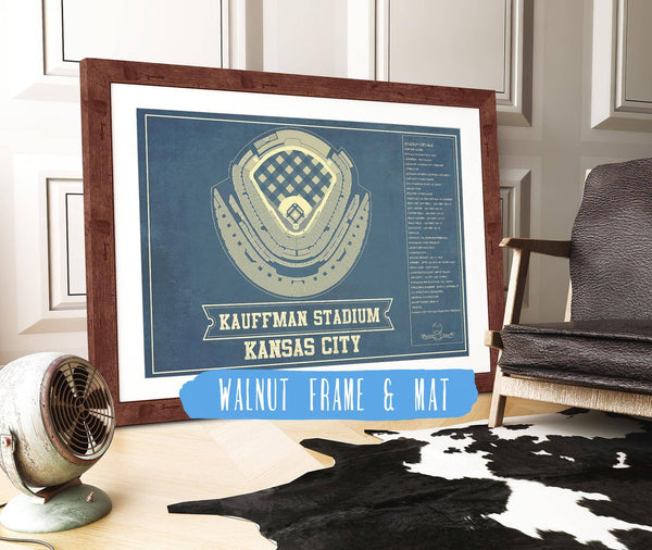20" x 16" / Walnut Frame & Mat Cutler West Kansas City Royals Kauffman Stadium Seating Chart - Vintage Baseball Fan Print