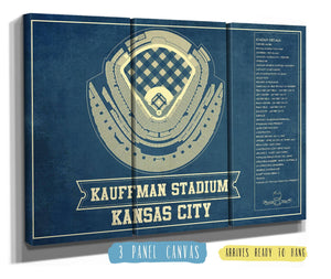36" x 24" / 3 Panel Canvas Wrap Cutler West Kansas City Royals Kauffman Stadium Seating Chart - Vintage Baseball Fan Print