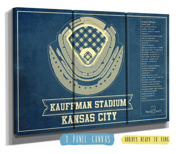 36" x 24" / 3 Panel Canvas Wrap Cutler West Kansas City Royals Kauffman Stadium Seating Chart - Vintage Baseball Fan Print