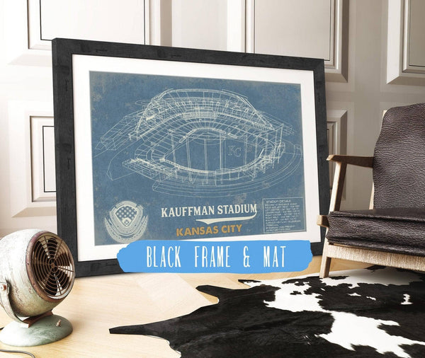20" x 16" / Black Frame & Mat Cutler West Kansas City Royals Kauffman Stadium Vintage Baseball Print
