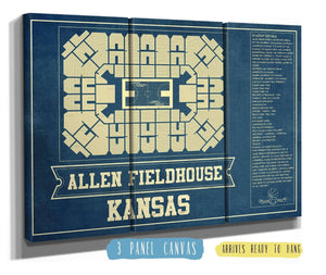 36" x 24" / 3 Panel Canvas Wrap Cutler West Kansas Jayhawks - Allen Fieldhouse Seating Chart - College Basketball Blueprint Art