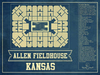 Cutler West Basketball Collection 14" x 11" / Unframed Kansas Jayhawks - Allen Fieldhouse Seating Chart - College Basketball Blueprint Art 662070564_83690