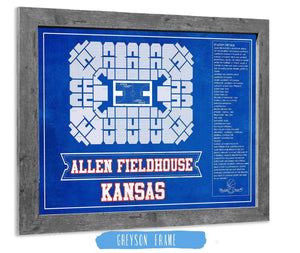 14" x 11" / Greyson Frame Cutler West Kansas Jayhawks - Allen Fieldhouse Seating Chart - College Basketball Blueprint Team Color Art
