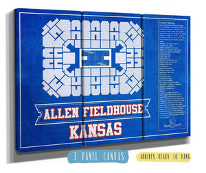 36" x 24" / 3 Panel Canvas Wrap Cutler West Kansas Jayhawks - Allen Fieldhouse Seating Chart - College Basketball Blueprint Team Color Art