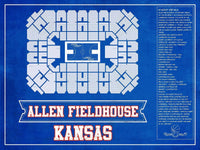 Cutler West Basketball Collection 14" x 11" / Unframed Kansas Jayhawks - Allen Fieldhouse Seating Chart - College Basketball Blueprint Team Color Art 662070564-TEAM_82040