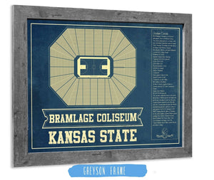 14" x 11" / Greyson Frame Cutler West Kansas State Wildcats -Bramlage Coliseum Seating Chart - College Basketball Blueprint Art