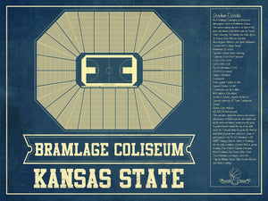 14" x 11" / Unframed Cutler West Kansas State Wildcats -Bramlage Coliseum Seating Chart - College Basketball Blueprint Art