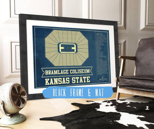 20" x 16" / Black Frame & Mat Cutler West Kansas State Wildcats -Bramlage Coliseum Seating Chart - College Basketball Blueprint Art