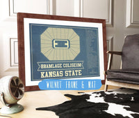 Cutler West Basketball Collection 14" x 11" / Walnut Frame & Mat Kansas State Wildcats -Bramlage Coliseum Seating Chart - College Basketball Blueprint Art 675914345_83562