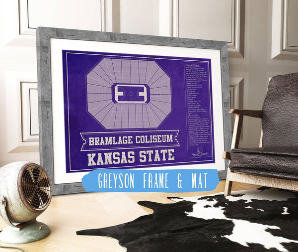 14" x 11" / Greyson Frame & Mat Cutler West Kansas State Wildcats -Bramlage Coliseum Seating Chart - College Basketball Team Color Art