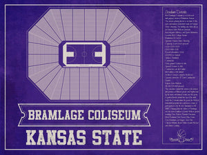 14" x 11" / Unframed Cutler West Kansas State Wildcats -Bramlage Coliseum Seating Chart - College Basketball Team Color Art