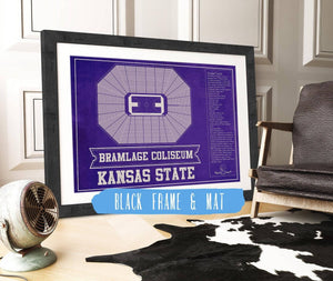 20" x 16" / Black Frame & Mat Cutler West Kansas State Wildcats -Bramlage Coliseum Seating Chart - College Basketball Team Color Art