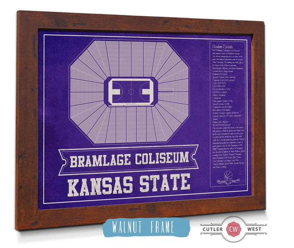 20" x 16" / Walnut Frame Cutler West Kansas State Wildcats -Bramlage Coliseum Seating Chart - College Basketball Team Color Art
