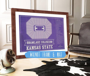 20" x 16" / Walnut Frame & Mat Cutler West Kansas State Wildcats -Bramlage Coliseum Seating Chart - College Basketball Team Color Art