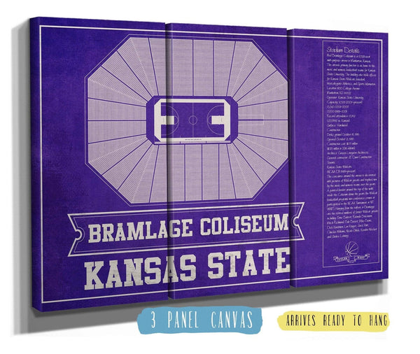 48" x 36" / 3 Panel Canvas Wrap Cutler West Kansas State Wildcats -Bramlage Coliseum Seating Chart - College Basketball Team Color Art