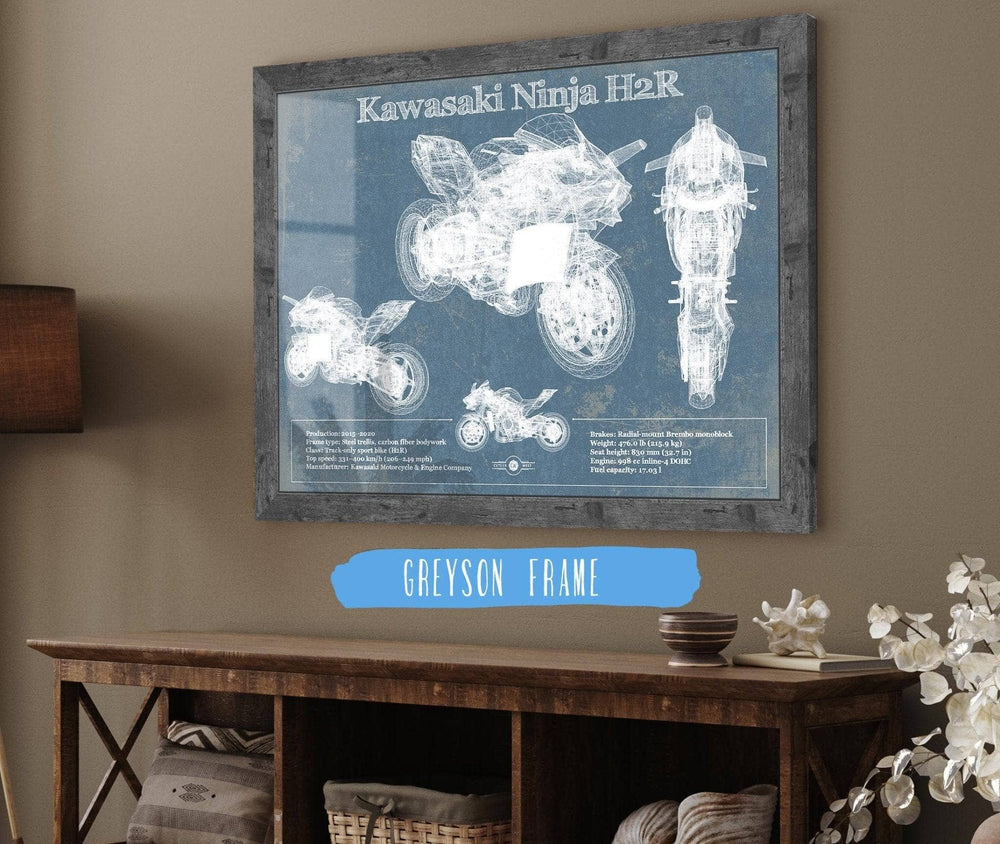 14" x 11" / Stretched Canvas Wrap Cutler West Kawasaki H2R Ninja Blueprint Motorcycle Patent Print