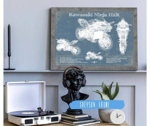 14" x 11" / Greyson Frame Cutler West Kawasaki H2R Ninja Blueprint Motorcycle Patent Print