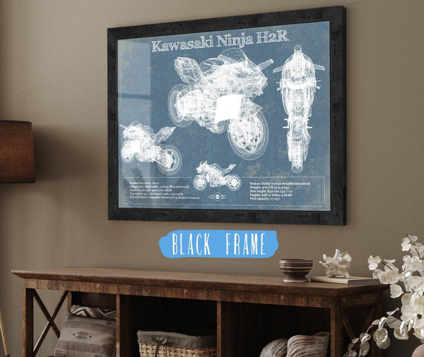 20" x 16" / Black Frame Cutler West Kawasaki H2R Ninja Blueprint Motorcycle Patent Print