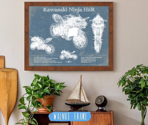 20" x 16" / Walnut Frame Cutler West Kawasaki H2R Ninja Blueprint Motorcycle Patent Print
