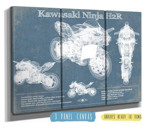 36" x 24" / 3 Panel Canvas Wrap Cutler West Kawasaki H2R Ninja Blueprint Motorcycle Patent Print