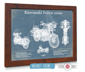 Cutler West Kawasaki Police 1000 Vintage Blueprint Motorcycle Patent Print