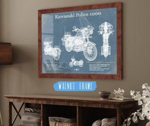 Cutler West Kawasaki Police 1000 Vintage Blueprint Motorcycle Patent Print