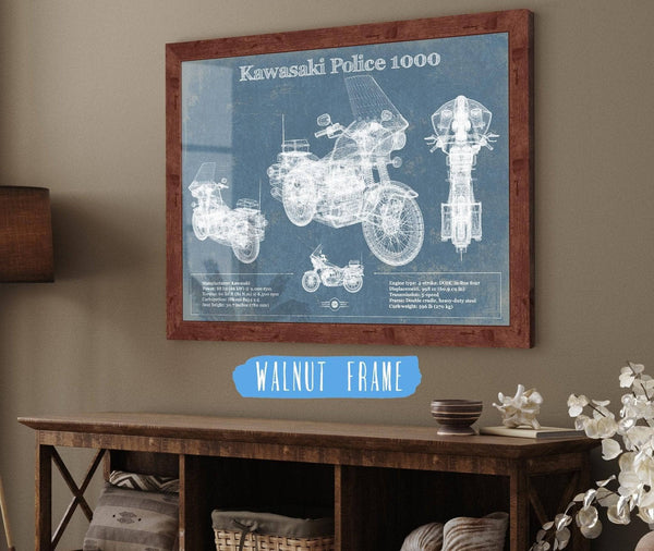 Cutler West Kawasaki Police 1000 Vintage Blueprint Motorcycle Patent Print