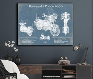Cutler West Kawasaki Police 1000 Vintage Blueprint Motorcycle Patent Print