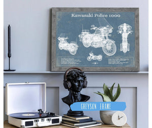 14" x 11" / Greyson Frame Cutler West Kawasaki Police 1000 Vintage Blueprint Motorcycle Patent Print