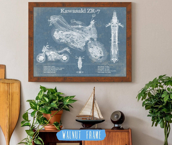 Cutler West Kawasaki ZR-7 Vintage Blueprint Motorcycle Patent Print