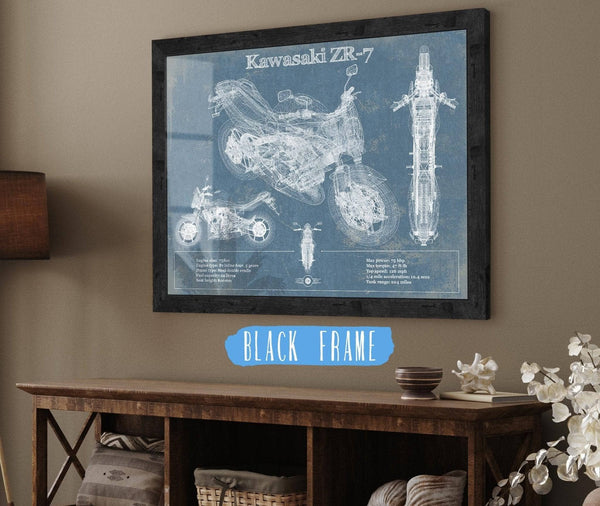 Cutler West Kawasaki ZR-7 Vintage Blueprint Motorcycle Patent Print