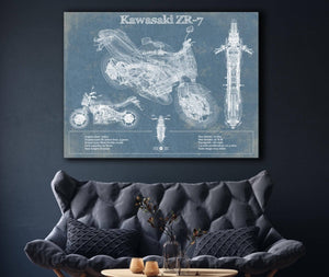 Cutler West Kawasaki ZR-7 Vintage Blueprint Motorcycle Patent Print
