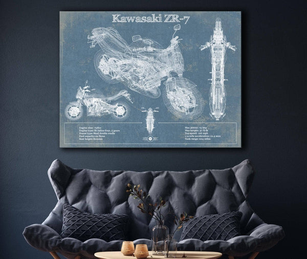 Cutler West Kawasaki ZR-7 Vintage Blueprint Motorcycle Patent Print