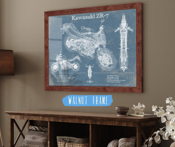 Cutler West Kawasaki ZR-7 Vintage Blueprint Motorcycle Patent Print