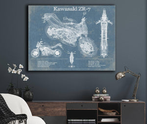 Cutler West Kawasaki ZR-7 Vintage Blueprint Motorcycle Patent Print