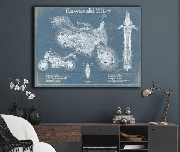 Cutler West Kawasaki ZR-7 Vintage Blueprint Motorcycle Patent Print