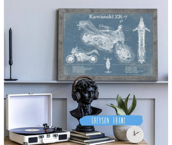 Cutler West Kawasaki ZR-7 Vintage Blueprint Motorcycle Patent Print