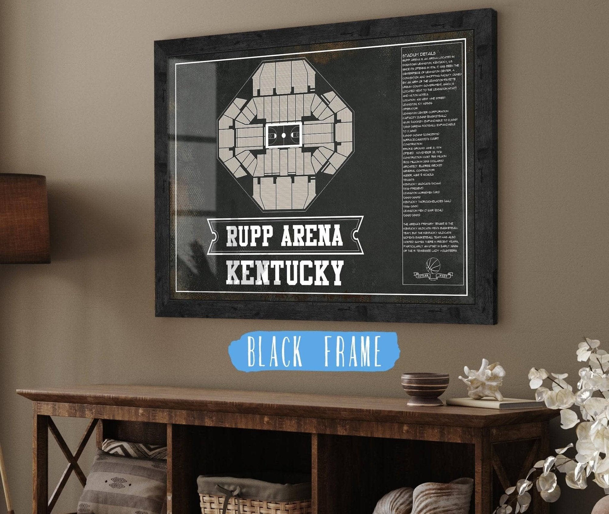 Cutler West Basketball Collection 14" x 11" / Black Frame Kentucky Wildcats Rupp Arena Black And White 235353085