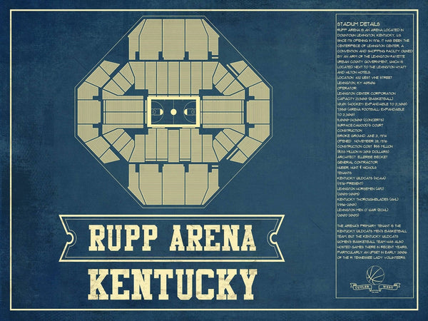 14" x 11" / Unframed Cutler West Kentucky Wildcats - Rupp Arena Seating Chart - College Basketball Blueprint Art