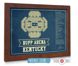 20" x 16" / Walnut Frame Cutler West Kentucky Wildcats - Rupp Arena Seating Chart - College Basketball Blueprint Art