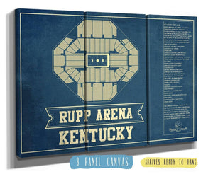 36" x 24" / 3 Panel Canvas Wrap Cutler West Kentucky Wildcats - Rupp Arena Seating Chart - College Basketball Blueprint Art