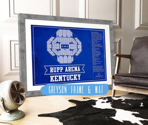 14" x 11" / Greyson Frame & Mat Cutler West Kentucky Wildcats - Rupp Arena Seating Chart - College Basketball Blueprint Team Color Art