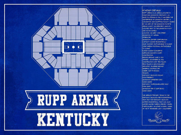 14" x 11" / Unframed Cutler West Kentucky Wildcats - Rupp Arena Seating Chart - College Basketball Blueprint Team Color Art