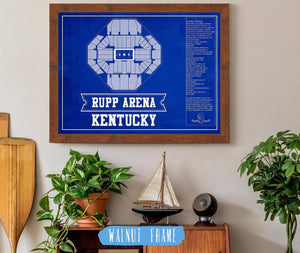 20" x 16" / Walnut Frame Cutler West Kentucky Wildcats - Rupp Arena Seating Chart - College Basketball Blueprint Team Color Art