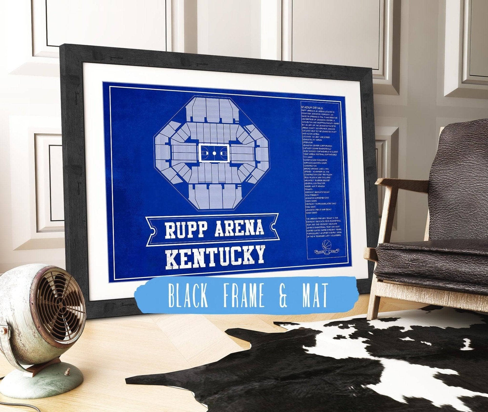 Cutler West Basketball Collection 14" x 11" / Black Frame & Mat Kentucky Wildcats - Rupp Arena Seating Chart - College Basketball Blueprint Team Color Art 662071190-TEAM83824