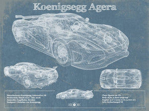14" x 11" / Unframed Cutler West Koenigsegg Agera Blueprint Patent Race Car Print