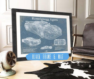 20" x 16" / Black Frame & Mat Cutler West Koenigsegg Agera Blueprint Patent Race Car Print