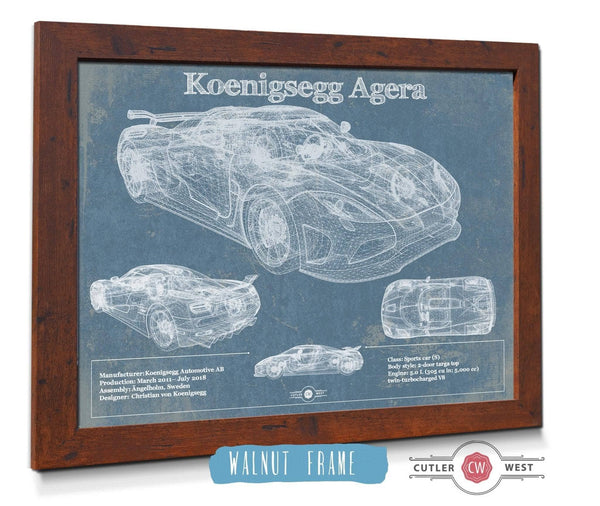 20" x 16" / Walnut Frame Cutler West Koenigsegg Agera Blueprint Patent Race Car Print