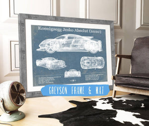 14" x 11" / Greyson Frame & Mat Cutler West Koenigsegg Jesko Absolut 2020 Blueprint Patent Race Car Print