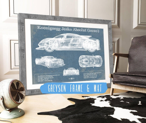 14" x 11" / Greyson Frame & Mat Cutler West Koenigsegg Jesko Absolut 2020 Blueprint Patent Race Car Print